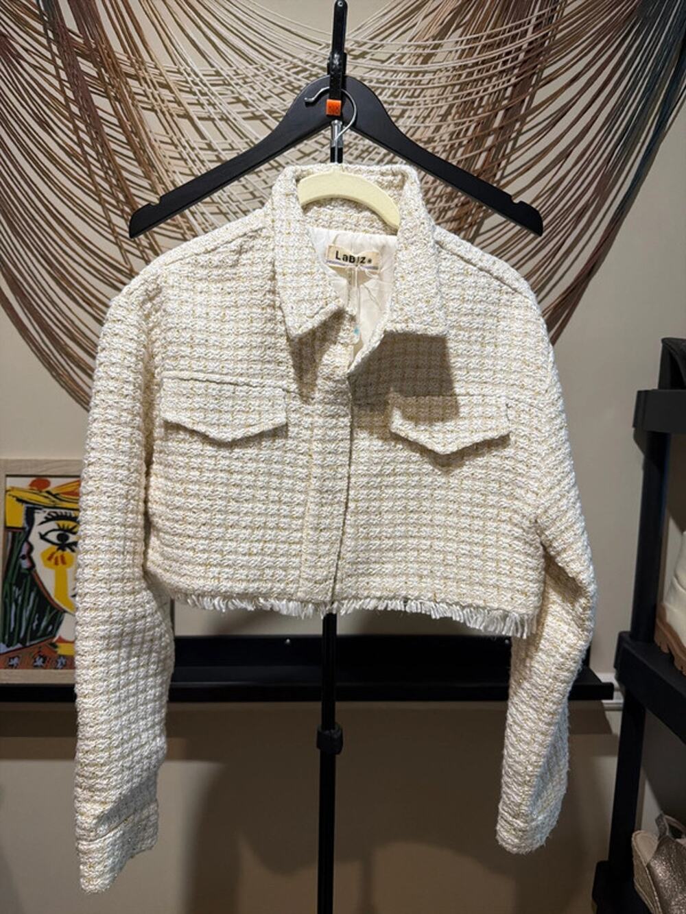 Labiz NWT cream cropped wool blend blazer M 2748